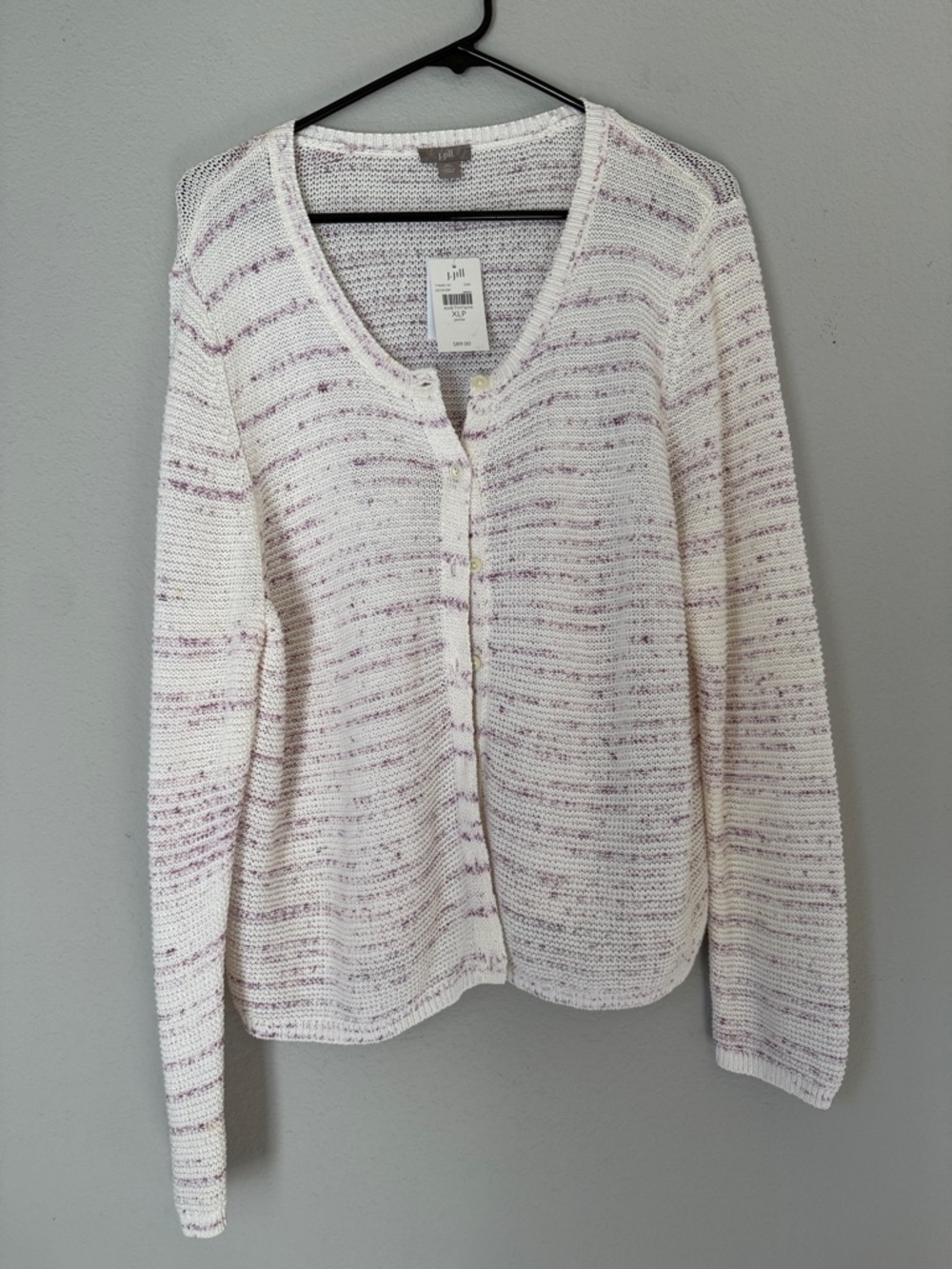 J. Jill Knit Stretch Cardigan with Lavender Speckle Stripes